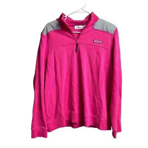 Vineyard Vines Pink with Blue Stripes 1/4 Zip Pullover Shep Shirt Sweatshirt